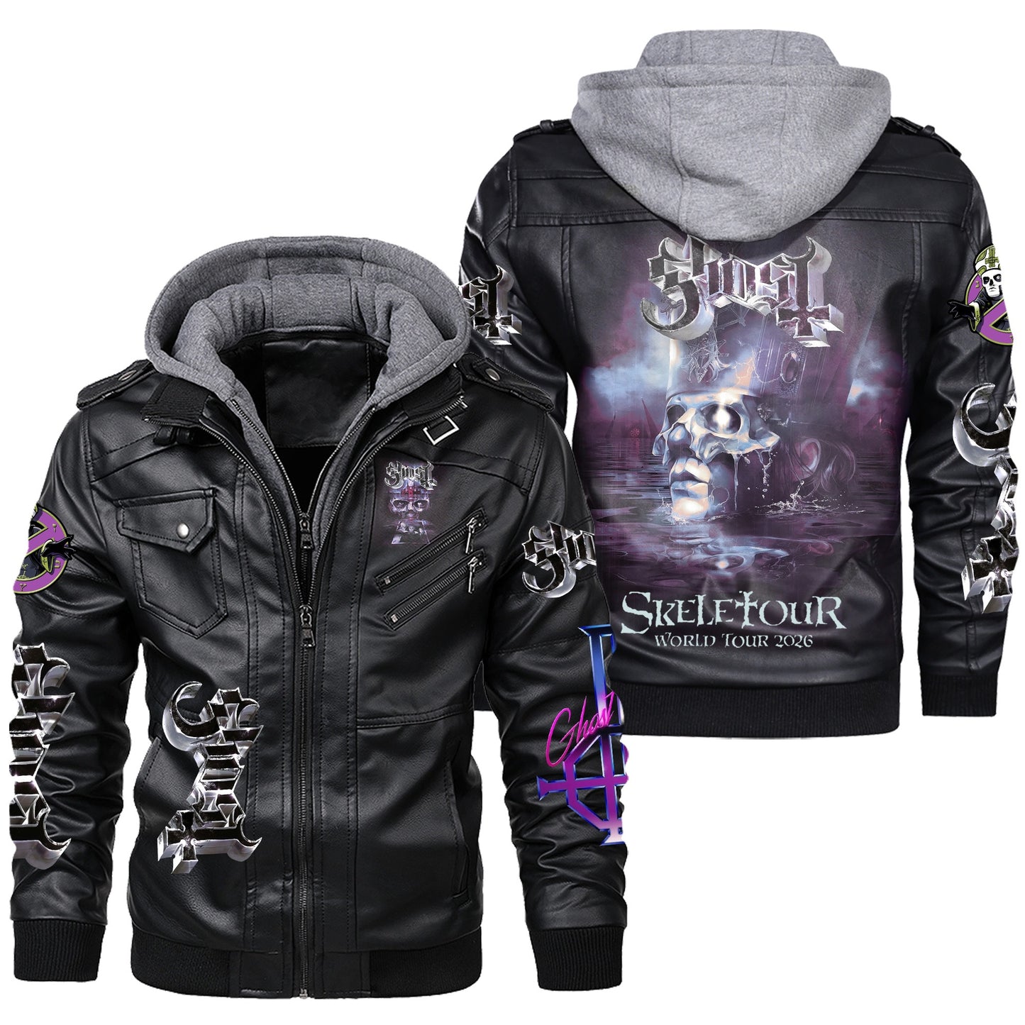 Ghost Tour 2026 Leather Jacket with Hood Black Q171003