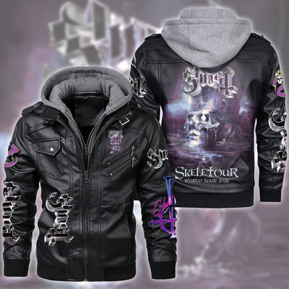 Ghost Tour 2026 Leather Jacket with Hood Black Q171003