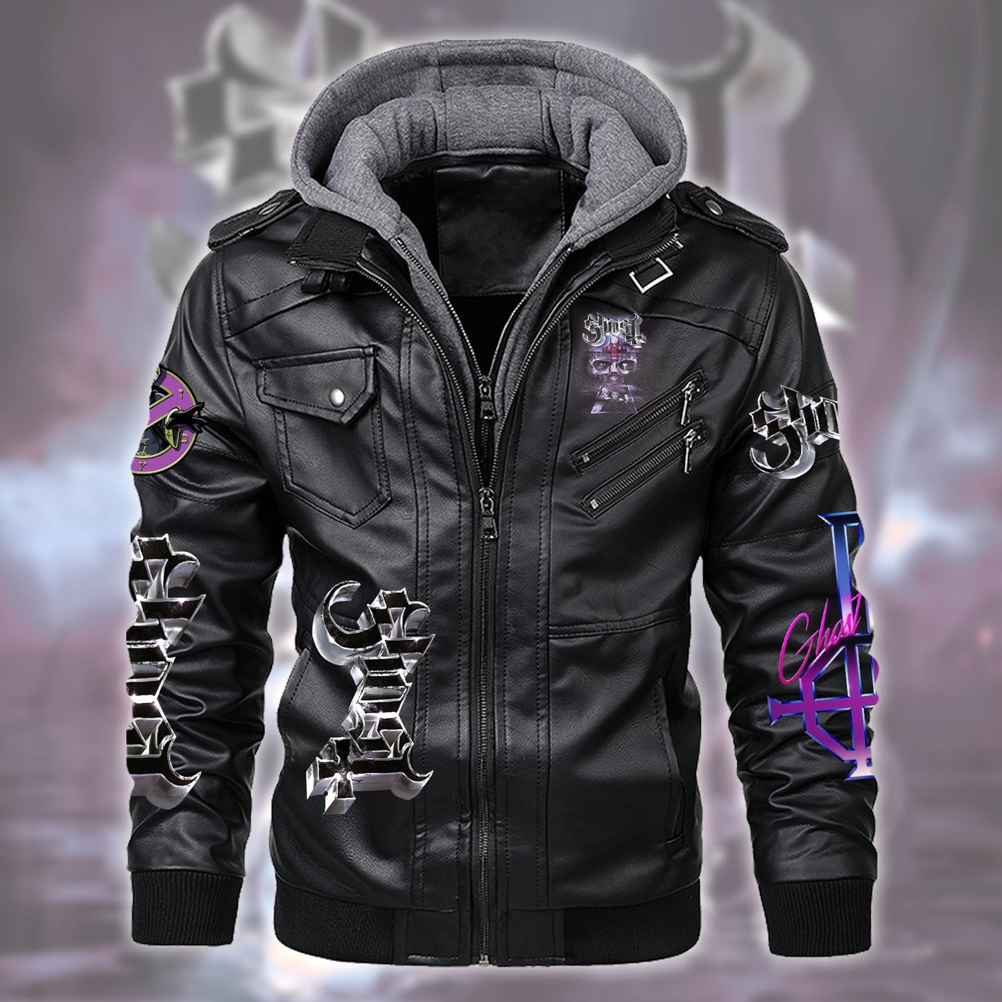 Ghost Tour 2026 Leather Jacket with Hood Black Q171003