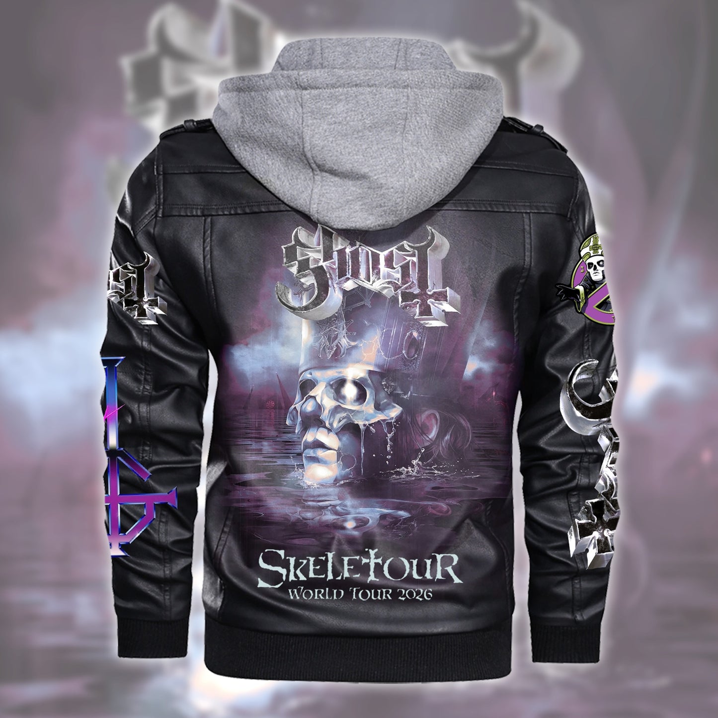 Ghost Tour 2026 Leather Jacket with Hood Black Q171003