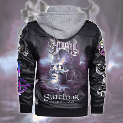 Ghost Tour 2026 Leather Jacket with Hood Black Q171003