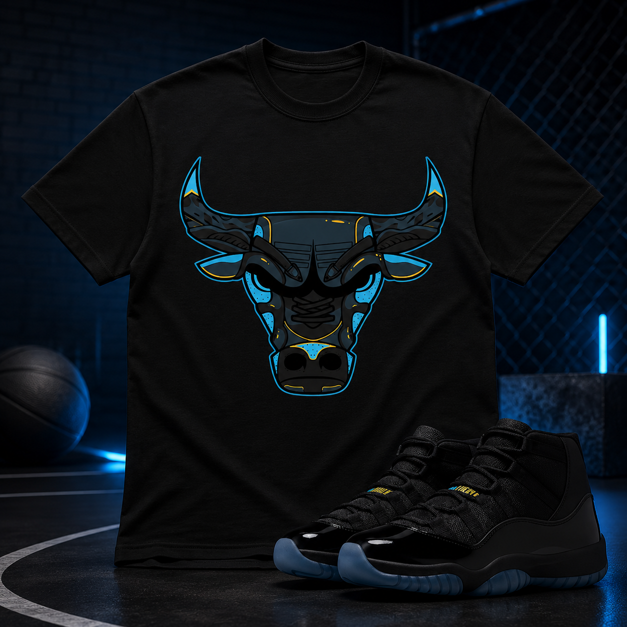 Bull Shirt To Match JD 11 Gamma, JD 11 Gamma Sneaker Mactching Shirt, JD Match Tee, AJ 11 Gamma Sneaker Match Shirt