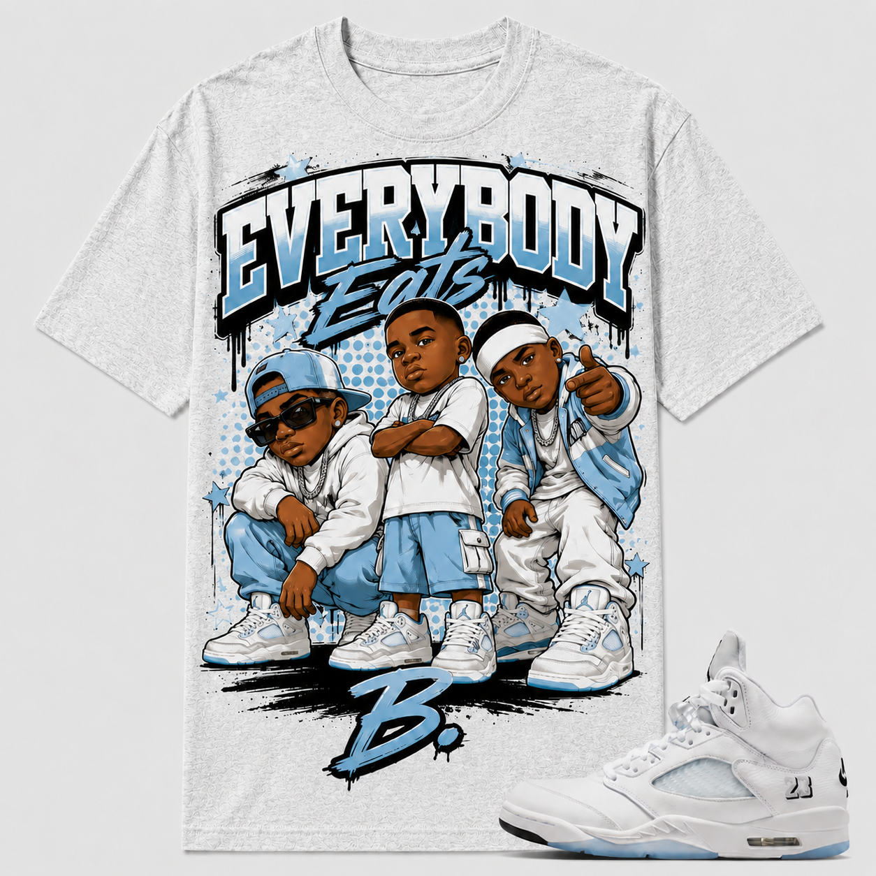 EVERYBODY EATS B Shirt To Match JD 5 Metallic Silver, JD 5 Metallic Silver Matching Shirt