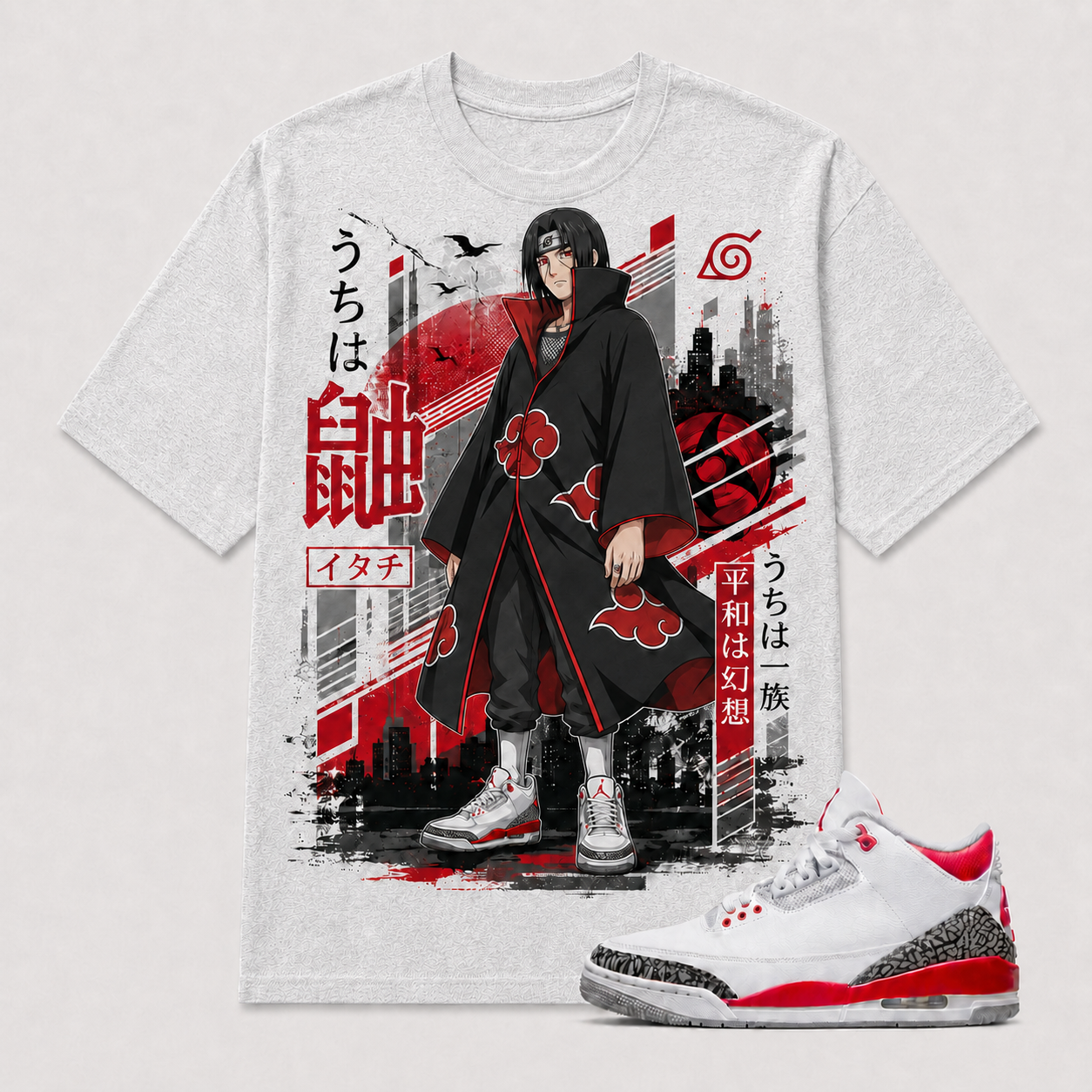 "ITACHI AKATSUKI" Shirt To Match AJ 3 Retro Fire Red, AJ 3 Matching Shirt