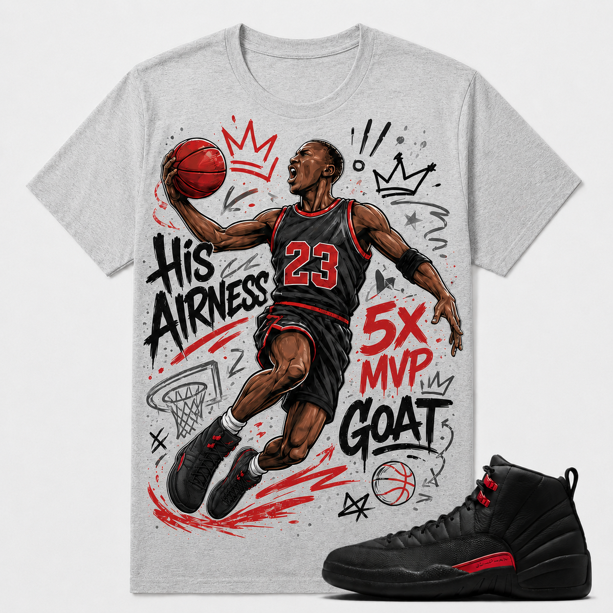 HIS AIRNESS - 5X MVP - GOAT Shirt To Match AJ 12 Retro 'Bloodline', AJ 12 Matching Shirt