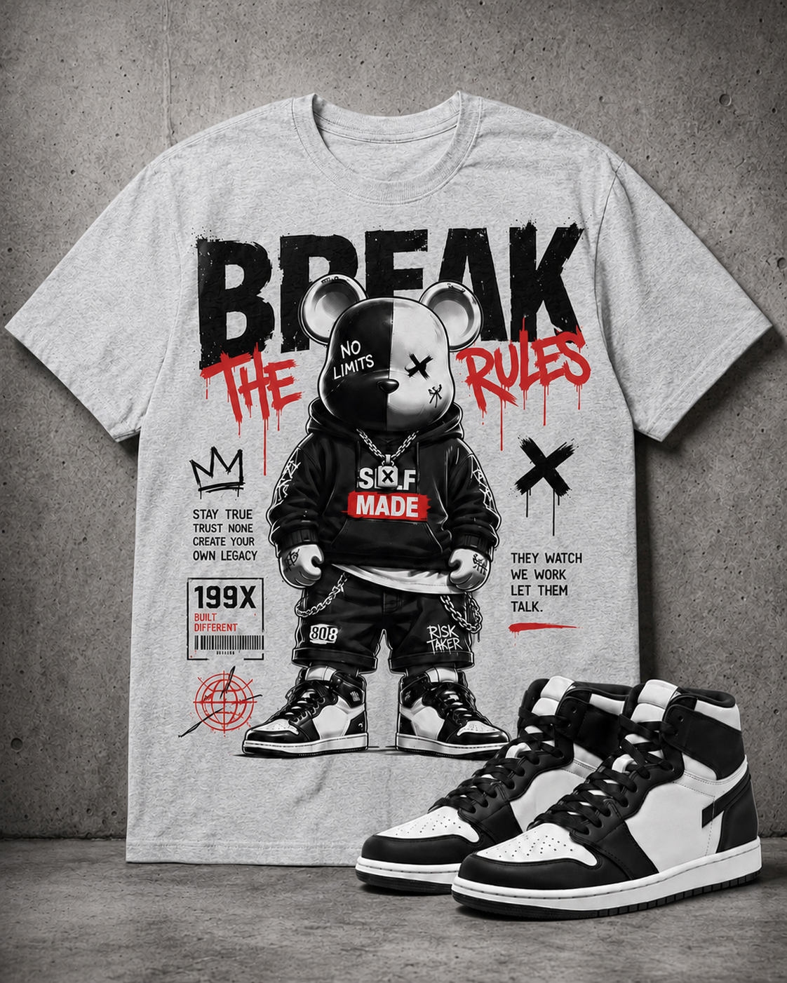 "BREAK THE RULES" Shirt To Match AJ 1 Retro High "Black White", AJ 1 Matching Shirt