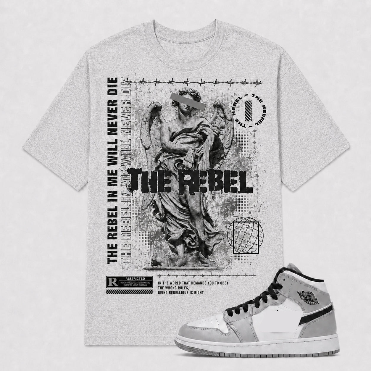 "THE REBEL" Shirt To Match AJ 1 Mid ‘Light Smoke Grey’, AJ 1 Matching Shirt
