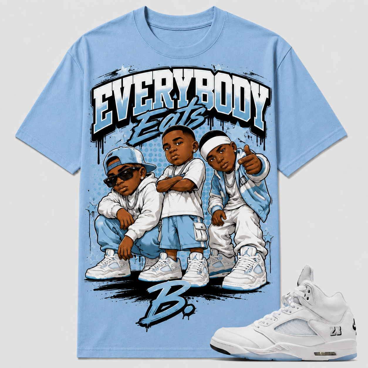 EVERYBODY EATS B Shirt To Match JD 5 Metallic Silver, JD 5 Metallic Silver Matching Shirt