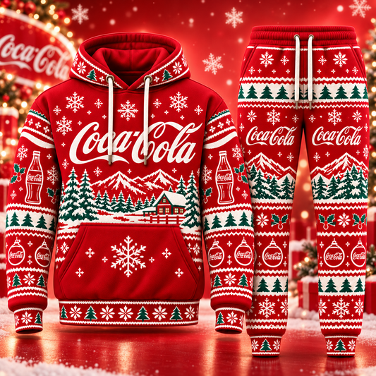 Cola Christmas All Over Printed Hoodie And Sweatpants Set