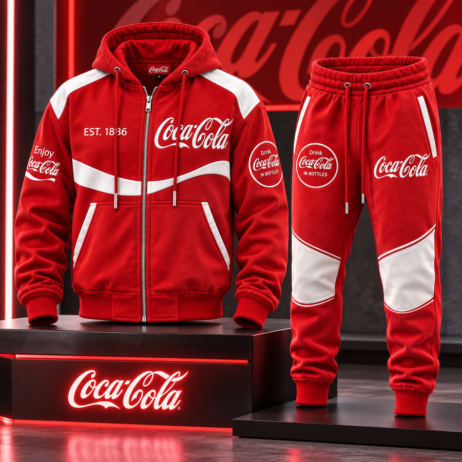 Cola Drinks All Over Printed Zip Hoodie And Sweatpants Set