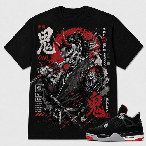 "Japanese Oni Streetwear" Shirt To Match AJ 4 Bred, AJ 4 Matching Shirt