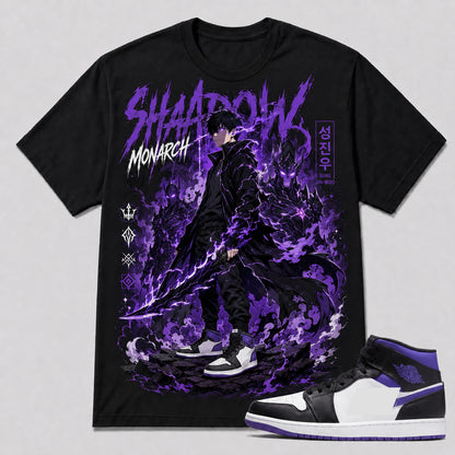 "Sung Jin Woo Shadow Monarch" Shirt To Match AJ 1 Mid Mid Court Purple, AJ 1 Matching Shirt