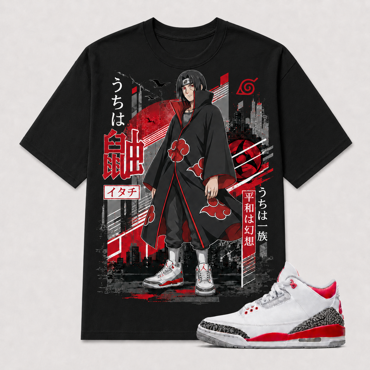 "ITACHI AKATSUKI" Shirt To Match AJ 3 Retro Fire Red, AJ 3 Matching Shirt