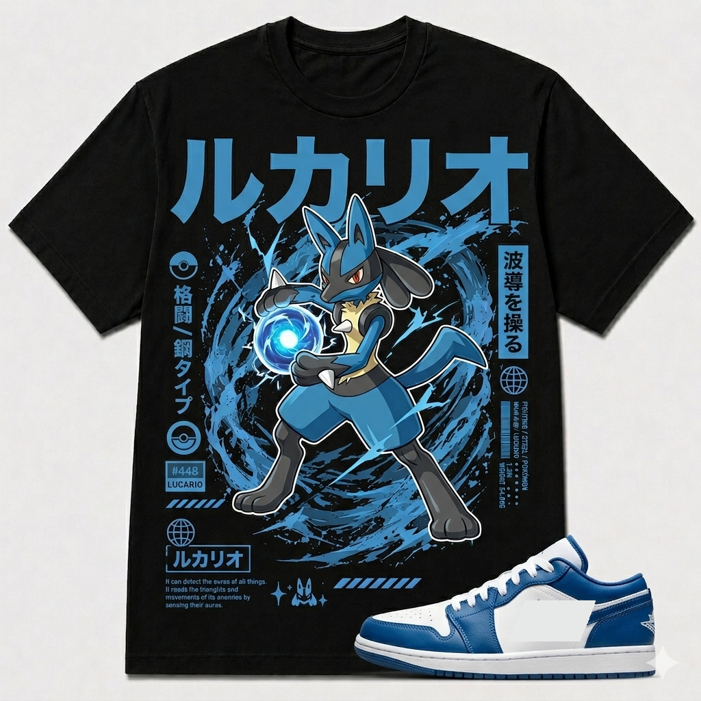 "LUCARIO" Shirt To Match AJ 1 Low 'Marina Blue, AJ 1 Matching Shirt