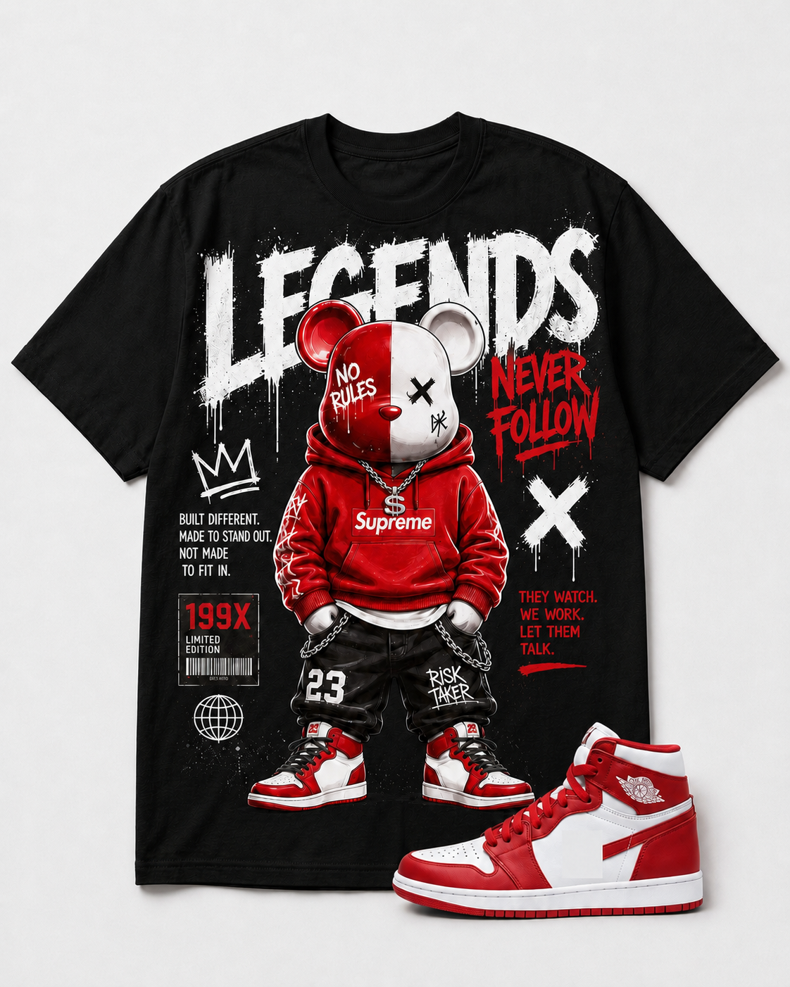 "LEGEND NEVER FOLLOW" Shirt To Match AJ 1 RED , AJ 1 Matching Shirt