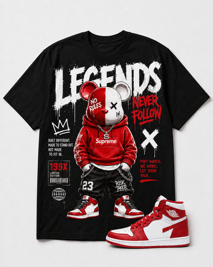 "LEGEND NEVER FOLLOW" Shirt To Match AJ 1 RED , AJ 1 Matching Shirt