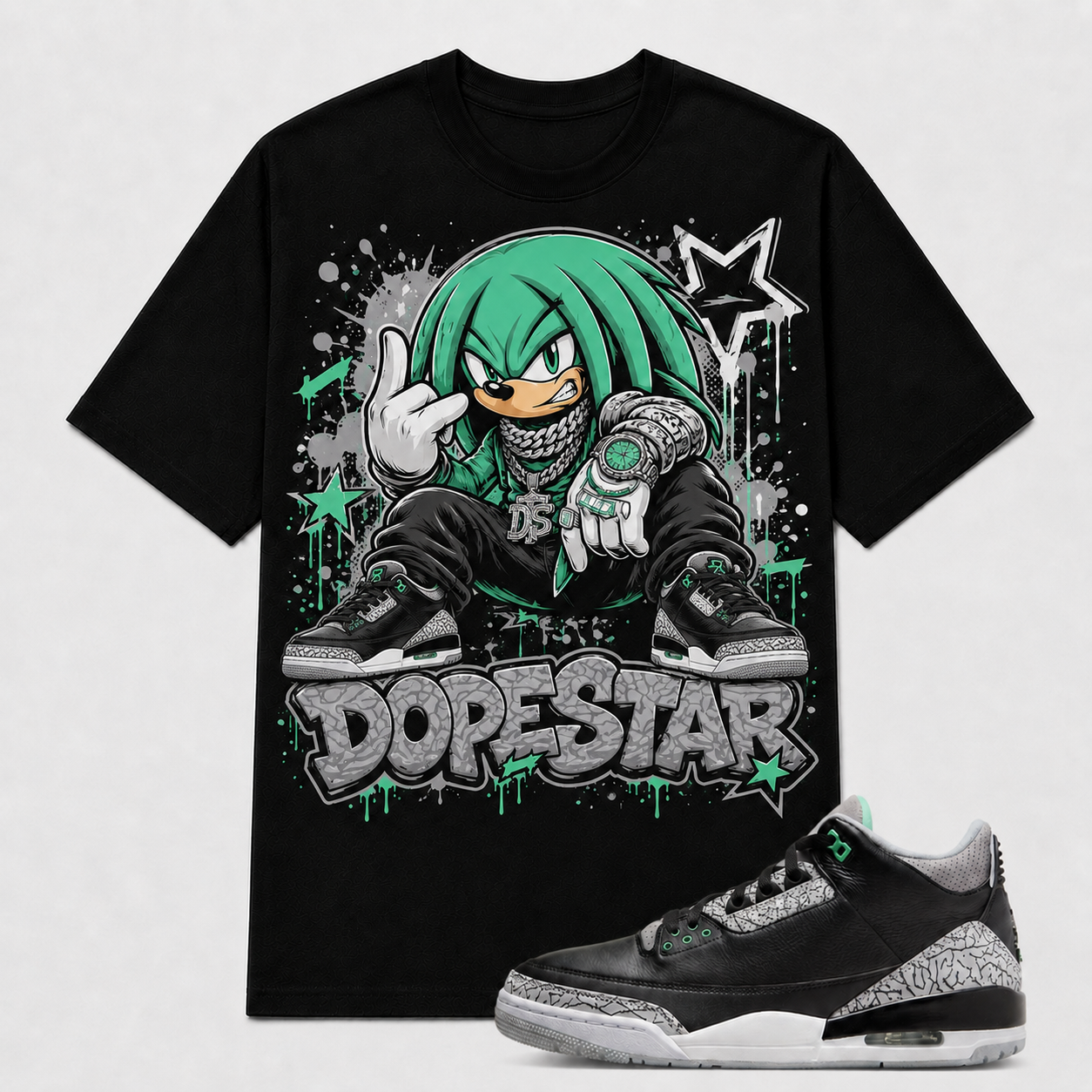 "DOPE STAR" Shirt To Match AJ 3 Retro ‘Green Glow’, AJ 3 Matching Shirt