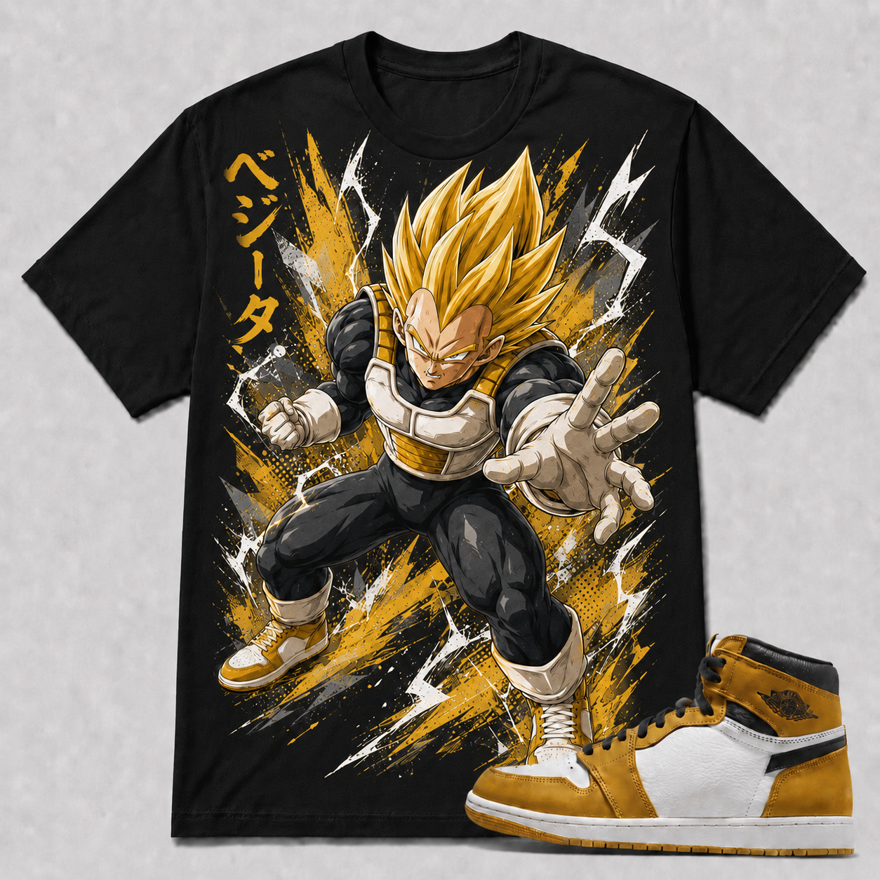"SUPER SAIYAN VEGETA" Shirt To Match AJ 1 High - Yellow Ochre, AJ 1 Matching Shirt