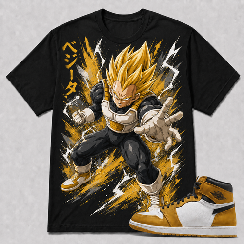 "SUPER SAIYAN VEGETA" Shirt To Match AJ 1 High - Yellow Ochre, AJ 1 Matching Shirt