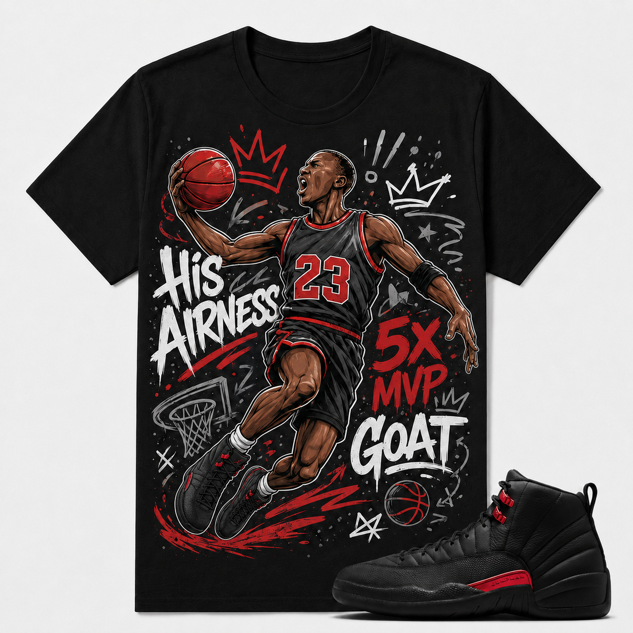 HIS AIRNESS - 5X MVP - GOAT Shirt To Match AJ 12 Retro 'Bloodline', AJ 12 Matching Shirt