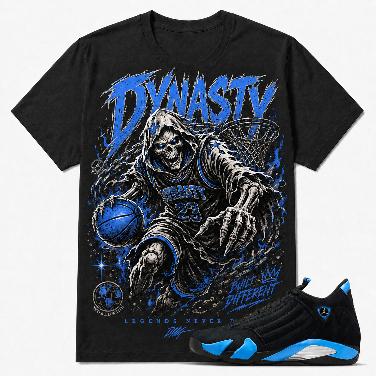 Dynasty Shirt To Match AJ 14 Retro Black University Blue , AJ 14 Matching Shirt