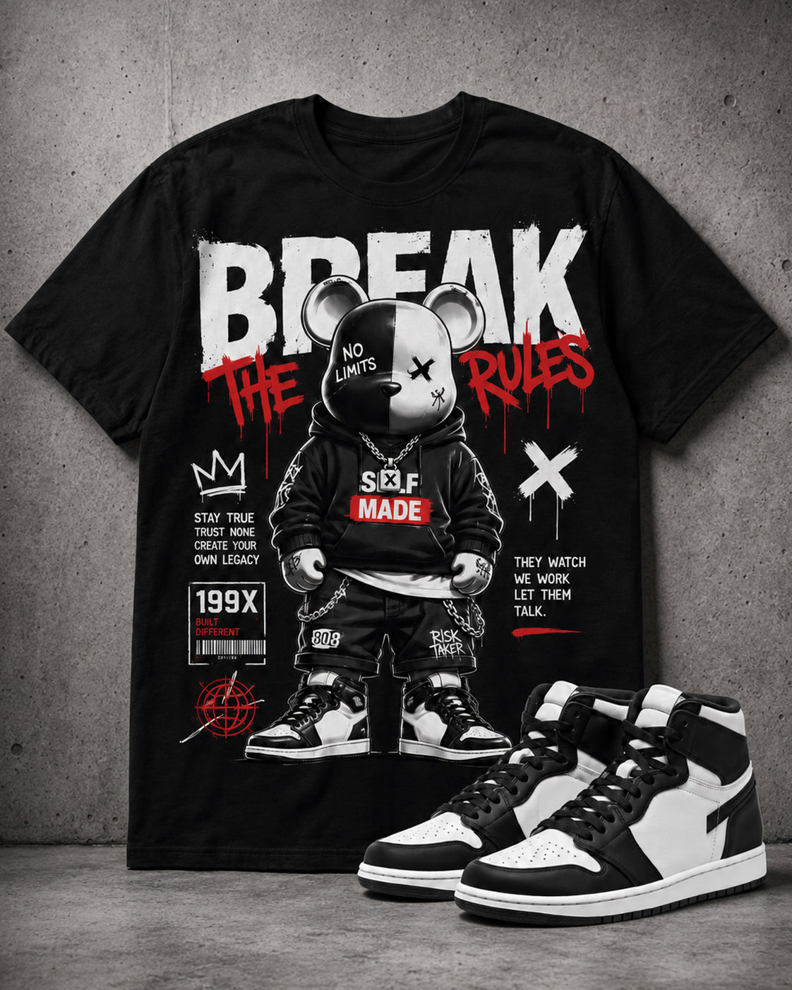 "BREAK THE RULES" Shirt To Match AJ 1 Retro High "Black White", AJ 1 Matching Shirt