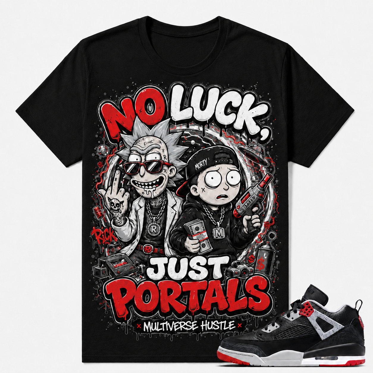 NO LUCK JUST PORTALS Shirt To Match JD Spizike Low, JD Spizike Low Matching Shirt