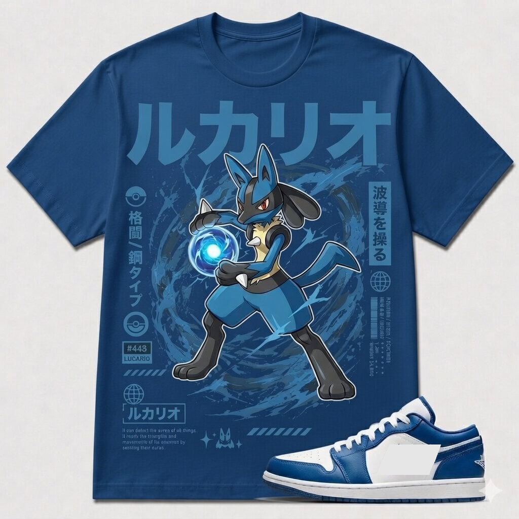 "LUCARIO" Shirt To Match AJ 1 Low 'Marina Blue, AJ 1 Matching Shirt