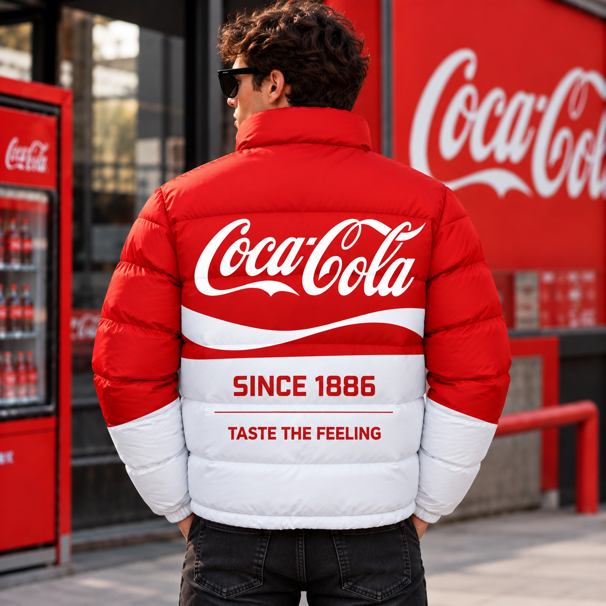 Personalized Cola Taste The Feeling Puffer Jacket , Cola Windproof Puffer Jacket