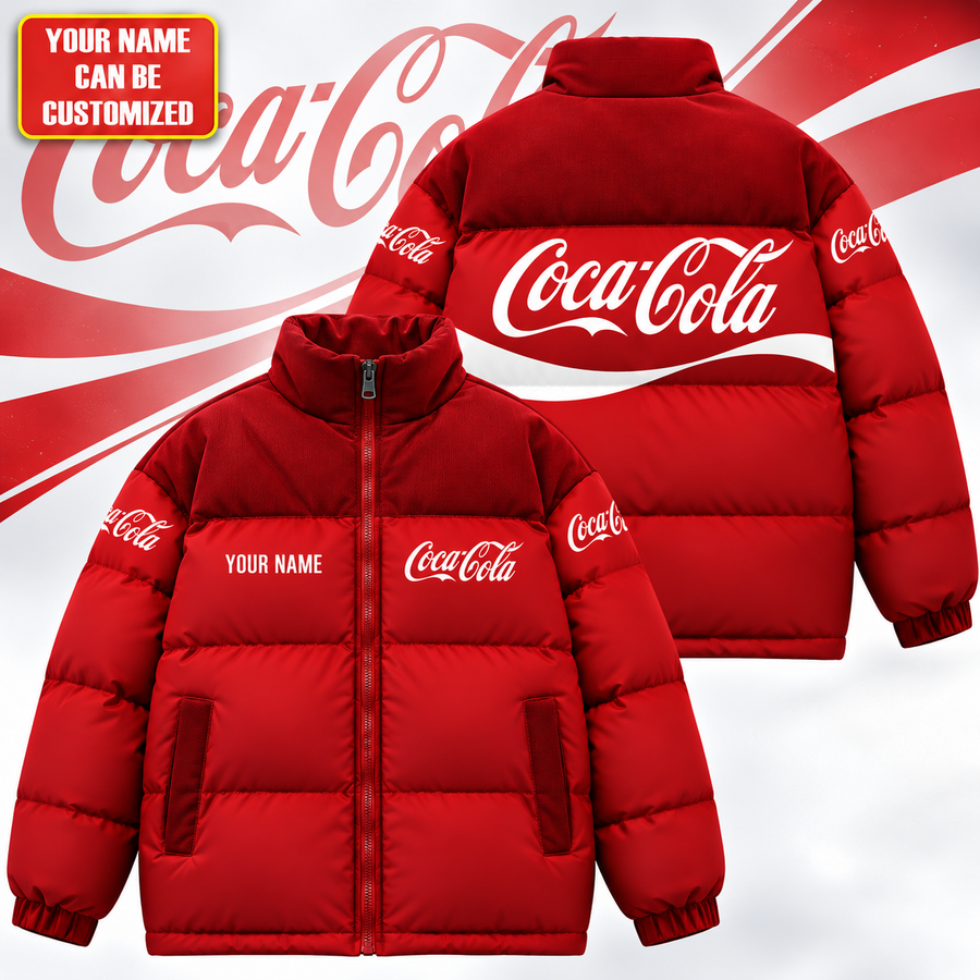 Personalized Cola Classic Puffer Jacket , Cola Windproof Puffer Jacket
