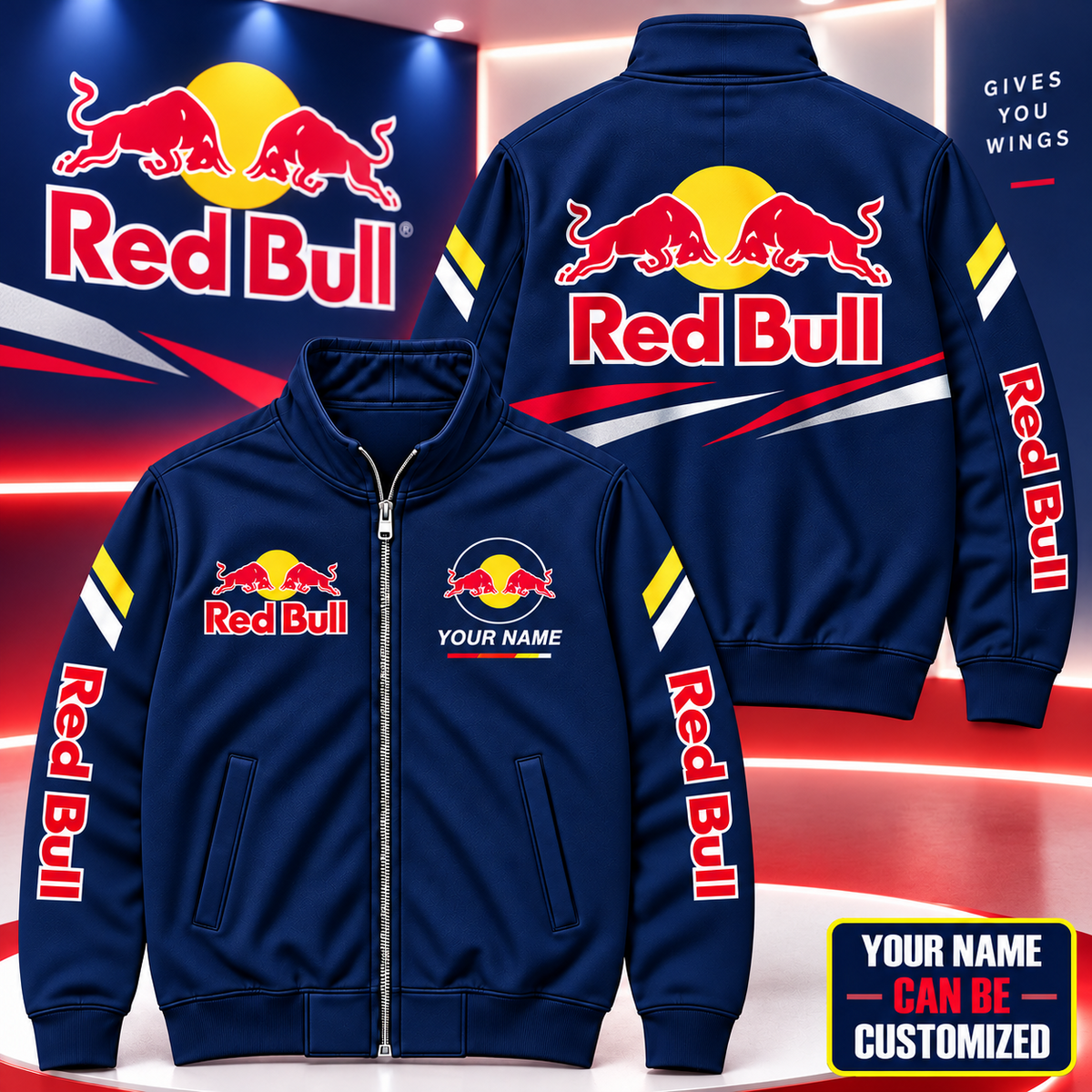 Red Bll Energy Drink Zipper Stand Collar Jacket