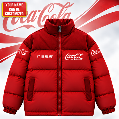 Personalized Cola Classic Puffer Jacket , Cola Windproof Puffer Jacket