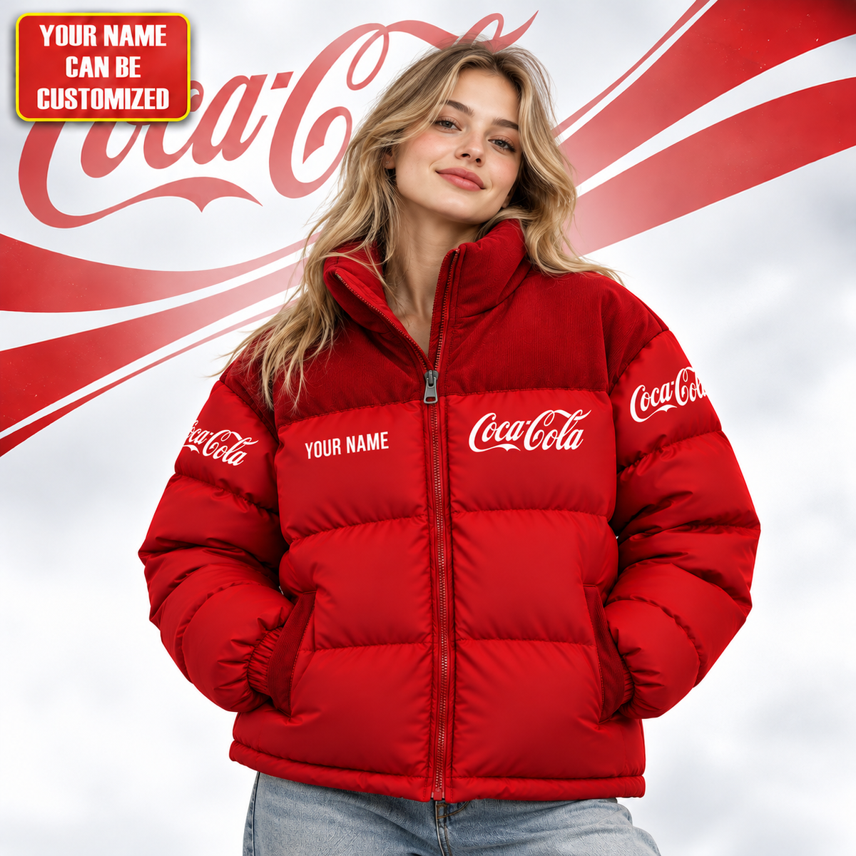 Personalized Cola Classic Puffer Jacket , Cola Windproof Puffer Jacket
