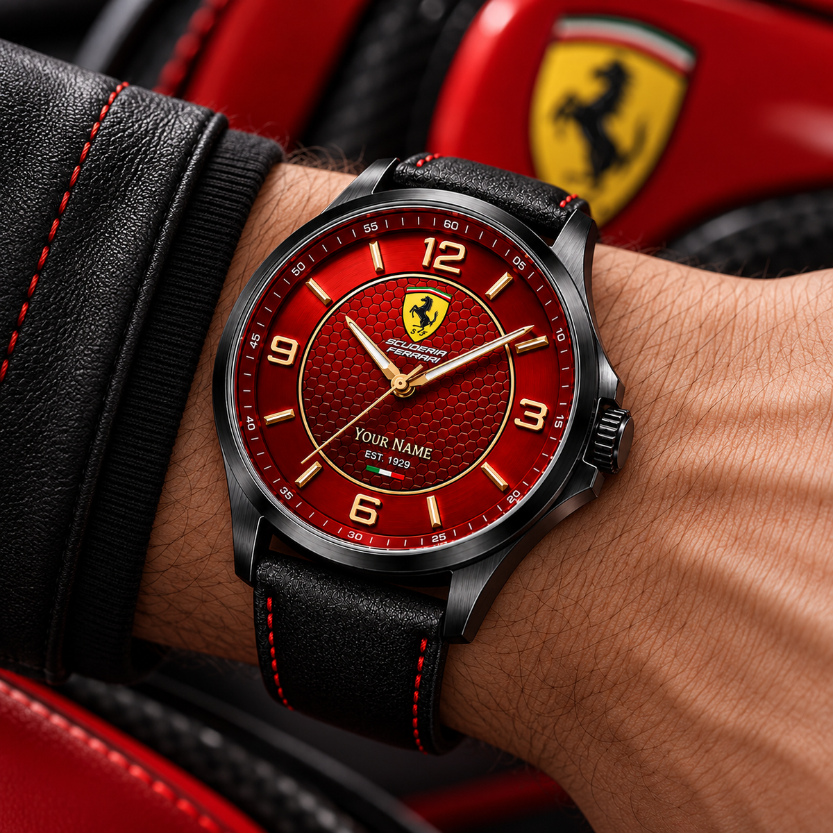 Personalized Scuderia Ferrar Racing Premium Luxury Leather Strap Watch