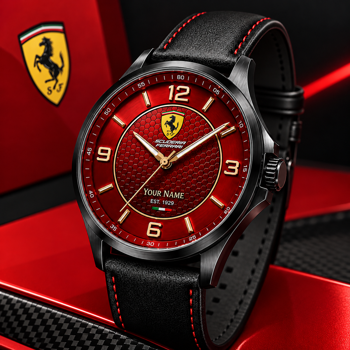 Personalized Scuderia Ferrar Racing Premium Luxury Leather Strap Watch