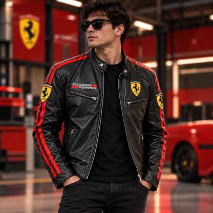 Scuderia Ferrar Racing Collar Leather Jacket V2