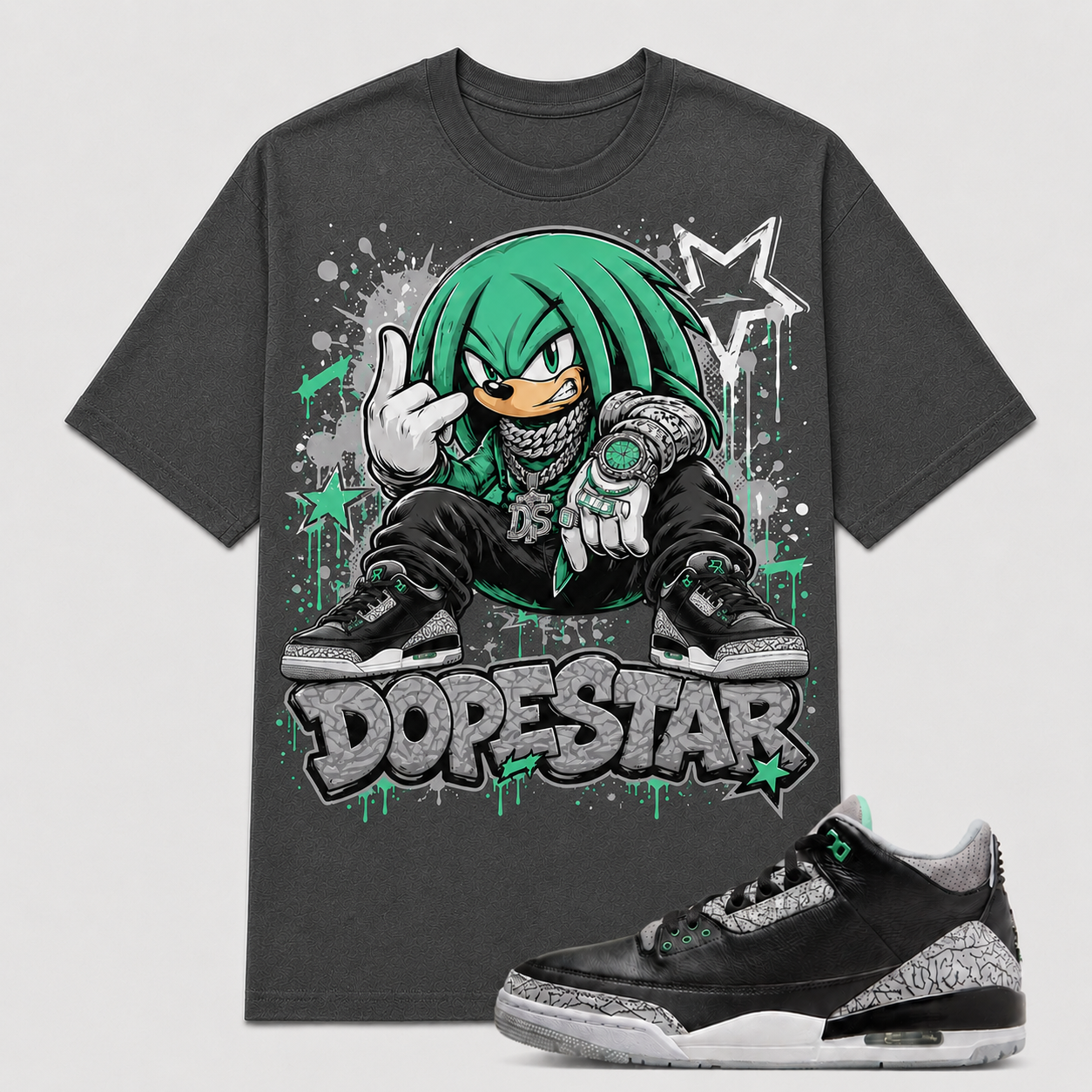 "DOPE STAR" Shirt To Match AJ 3 Retro ‘Green Glow’, AJ 3 Matching Shirt