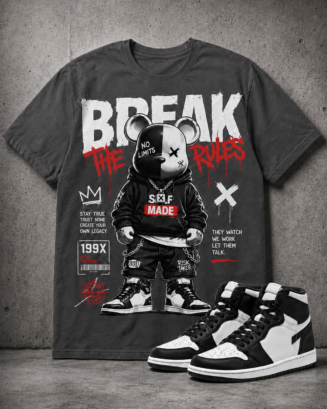 "BREAK THE RULES" Shirt To Match AJ 1 Retro High "Black White", AJ 1 Matching Shirt