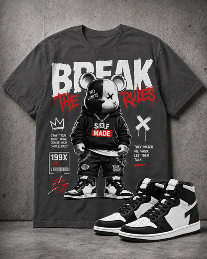 "BREAK THE RULES" Shirt To Match AJ 1 Retro High "Black White", AJ 1 Matching Shirt