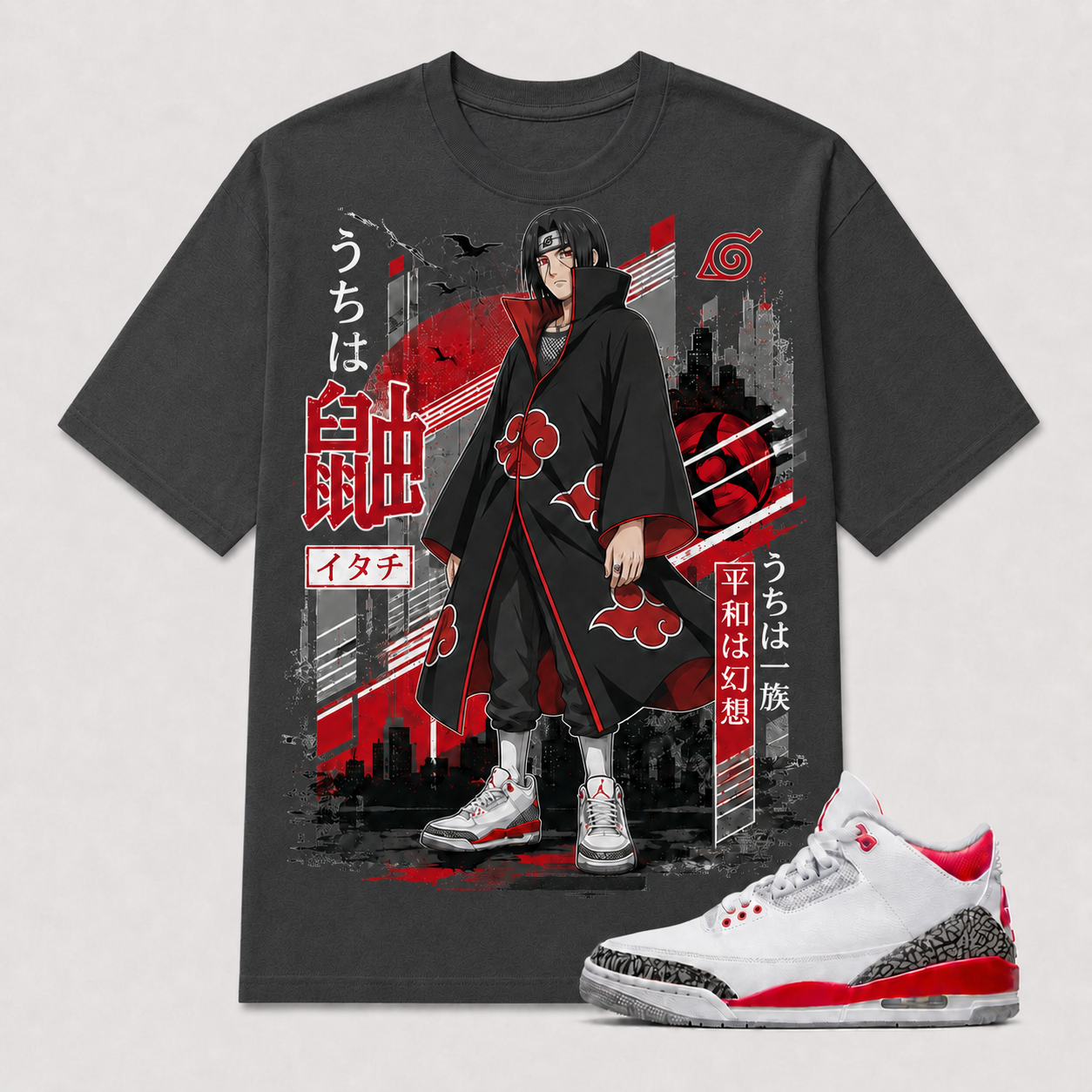 "ITACHI AKATSUKI" Shirt To Match AJ 3 Retro Fire Red, AJ 3 Matching Shirt