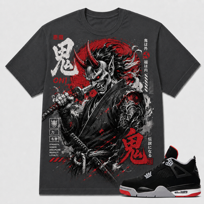 "Japanese Oni Streetwear" Shirt To Match AJ 4 Bred, AJ 4 Matching Shirt