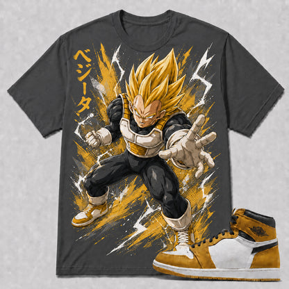 "SUPER SAIYAN VEGETA" Shirt To Match AJ 1 High - Yellow Ochre, AJ 1 Matching Shirt