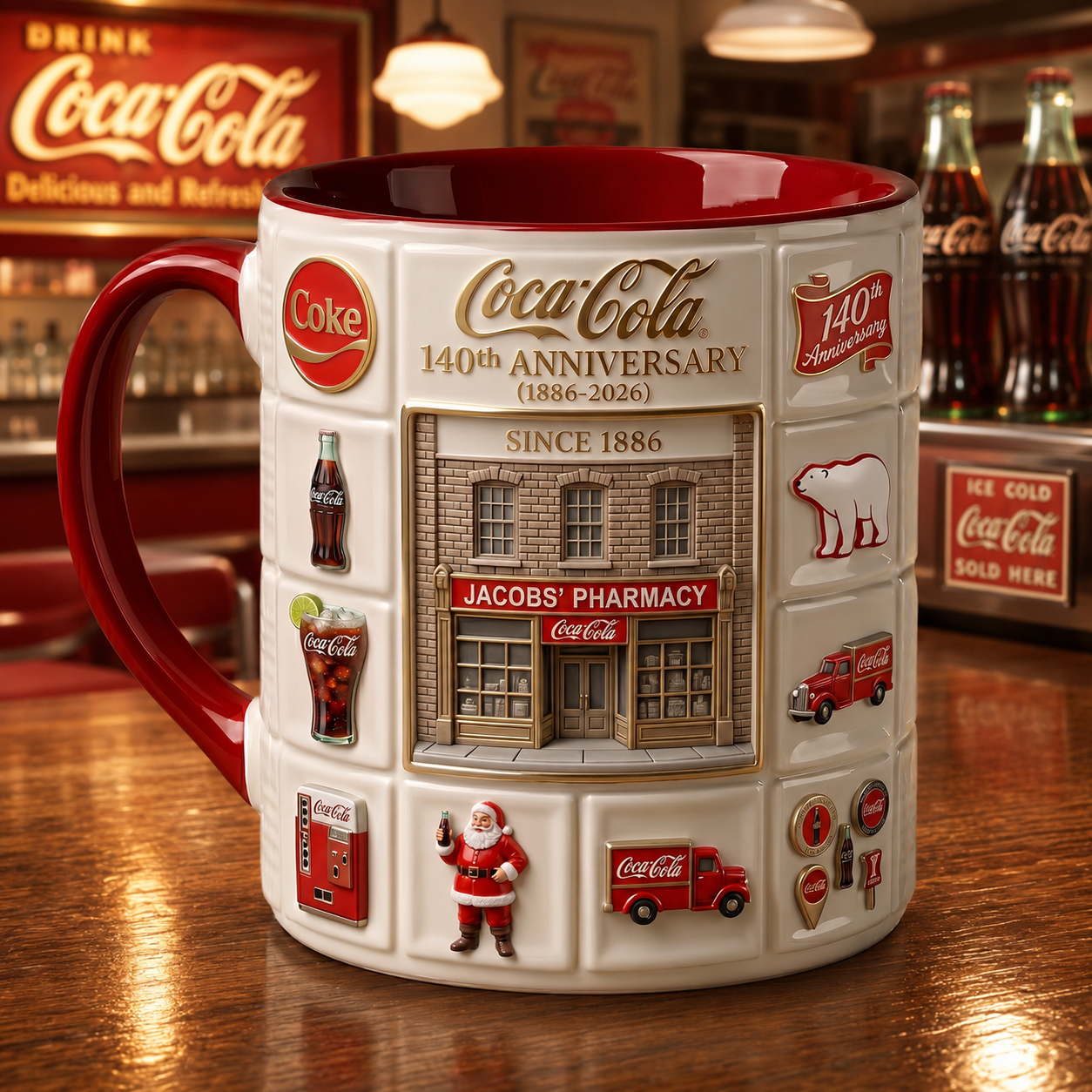 Cola 140th Anniversary Accent Mug V6, Cream Mug Gifts , Holiday Gifts