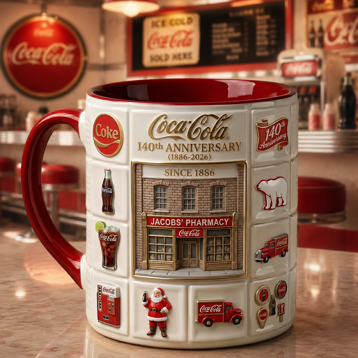 Cola 140th Anniversary Accent Mug V6, Cream Mug Gifts , Holiday Gifts