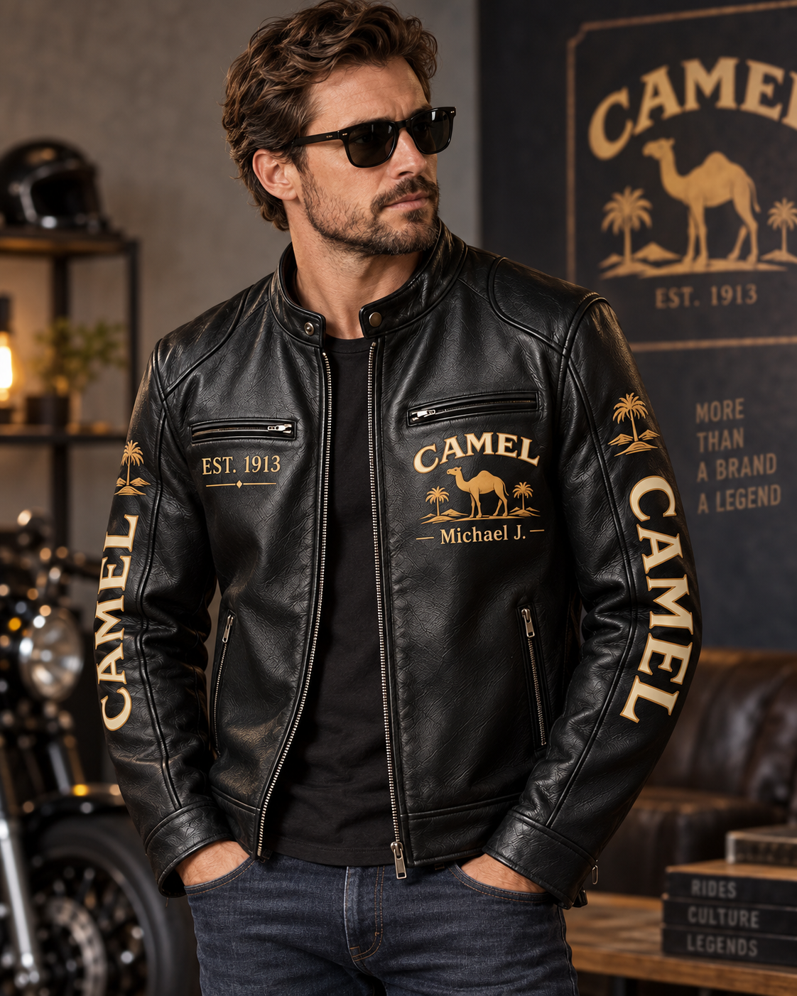 Camel 113th Anniversary Collar Leather Jacket