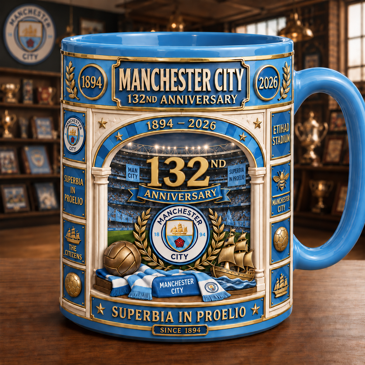 Man City 132nd Anniversary Accent Mug , Cream Mug Gifts , Holiday Gifts