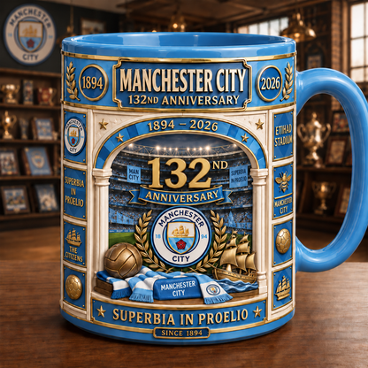 Man City 132nd Anniversary Accent Mug , Cream Mug Gifts , Holiday Gifts
