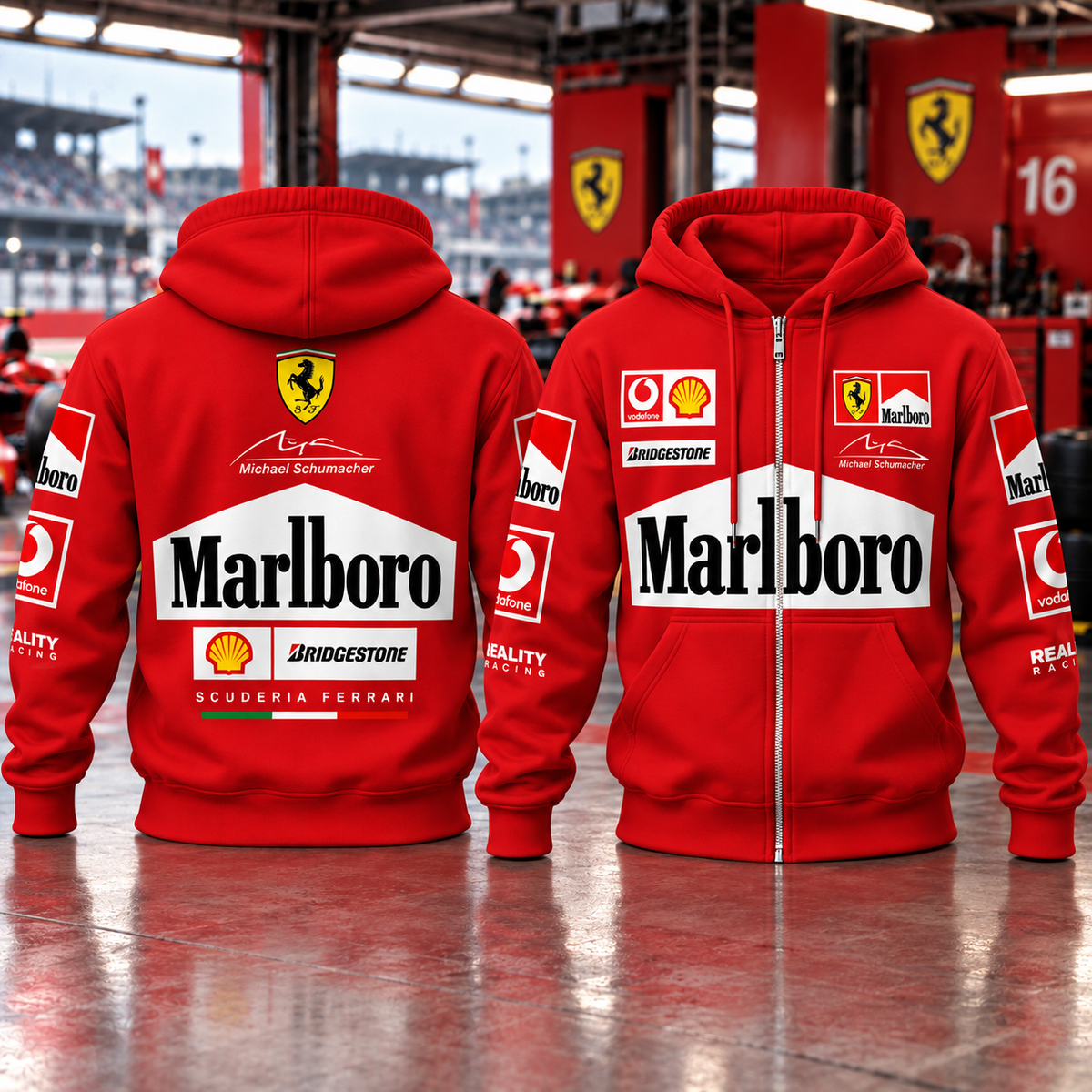 Marlbo Ferrar Racing Zip Hoodie , Marlbo Zip Hoodie