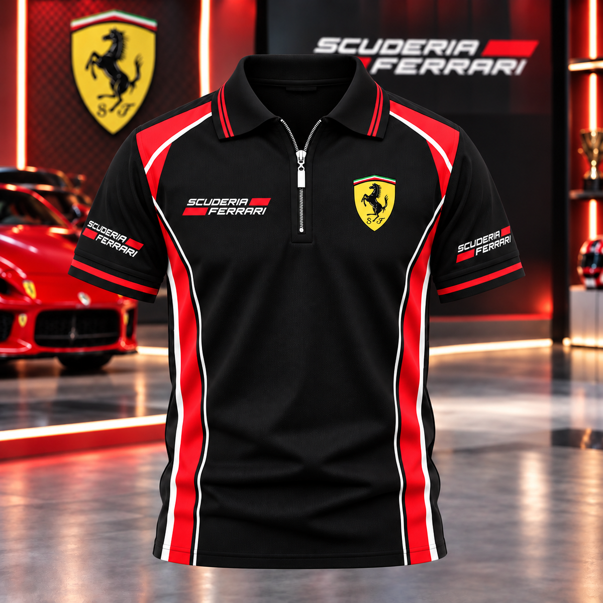 Scuderia Ferrar Racing All Over Printed Zip-Polo and Sweatpants Set