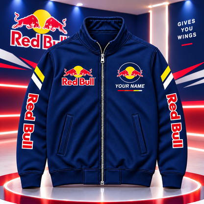 Red Bll Energy Drink Zipper Stand Collar Jacket